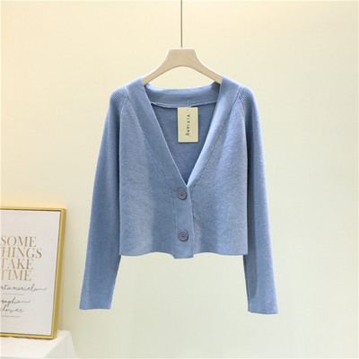 Naiste lühike kardigan spits-kaelusega ja pikkade varrukatega