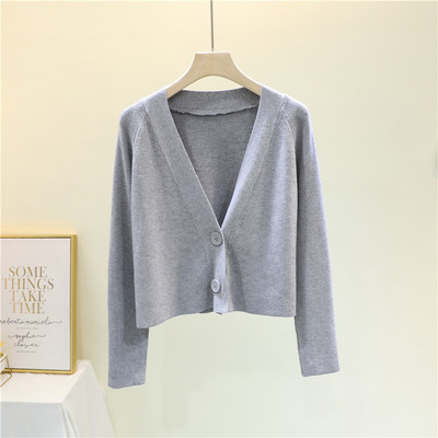 Naiste lühike kardigan spits-kaelusega ja pikkade varrukatega