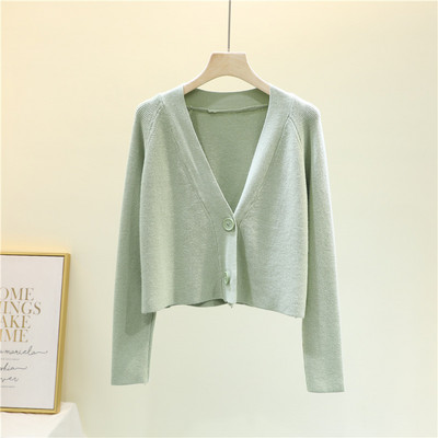 Naiste lühike kardigan spits-kaelusega ja pikkade varrukatega