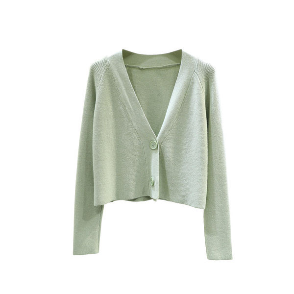 Naiste lühike kardigan spits-kaelusega ja pikkade varrukatega