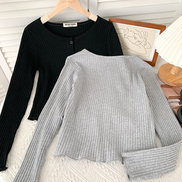 Casual γυναικεία μονόχρωμη ζακέτα με στρογγυλή λαιμόκοψη