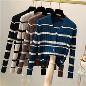 Uue mudeli naiste triibuline nööpide ja pikkade varrukatega kardigan