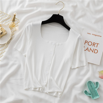 Kandilise kaelusega ja lühikeste varrukatega naiste kardigan