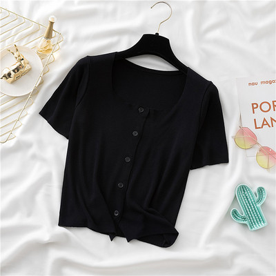 Kandilise kaelusega ja lühikeste varrukatega naiste kardigan