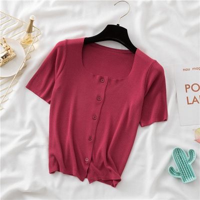 Kandilise kaelusega ja lühikeste varrukatega naiste kardigan