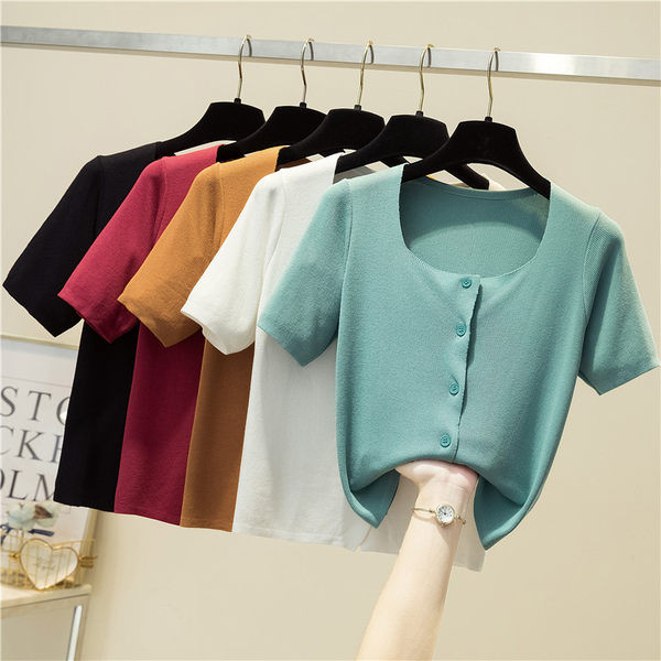 Kandilise kaelusega ja lühikeste varrukatega naiste kardigan