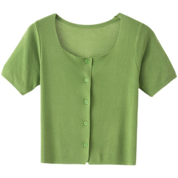 Kandilise kaelusega ja lühikeste varrukatega naiste kardigan