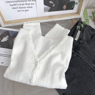 Vabaaja naiste vest pärlite ja spitsikaelusega