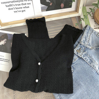 Vabaaja naiste vest pärlite ja spitsikaelusega