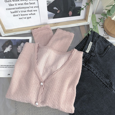 Vabaaja naiste vest pärlite ja spitsikaelusega