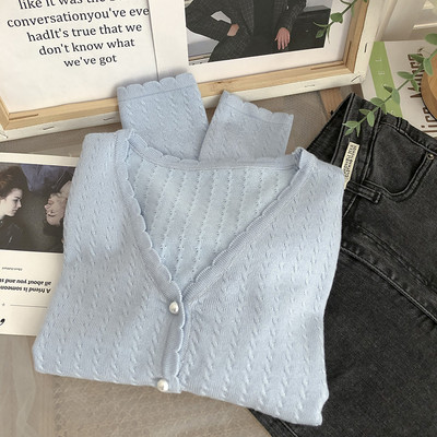 Vabaaja naiste vest pärlite ja spitsikaelusega