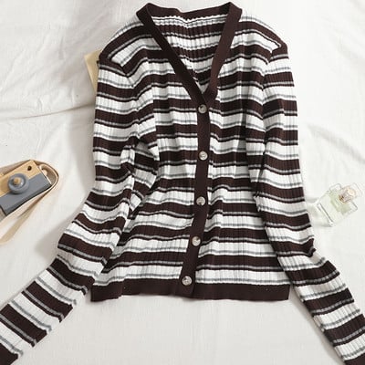 Uue mudeli naiste triibuline vest nööpide ja spitsikaelusega