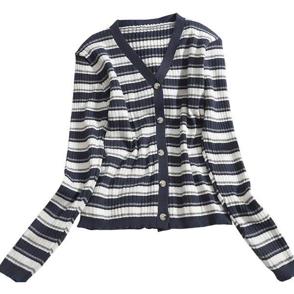 Uue mudeli naiste triibuline vest nööpide ja spitsikaelusega