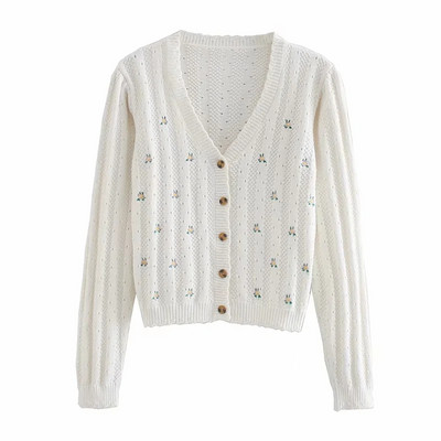 Casual ζακέτα  με spitz λαιμόκοψη και κέντημα