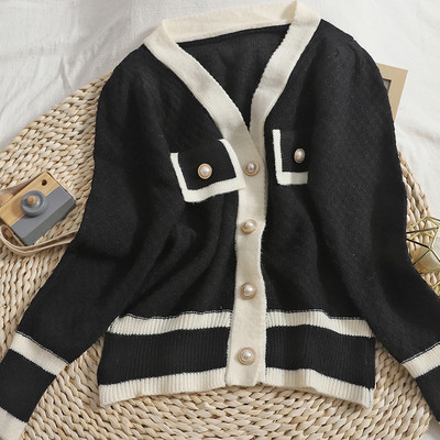 Uue mudeli naiste nööpide ja spitsikaelusega kardigan