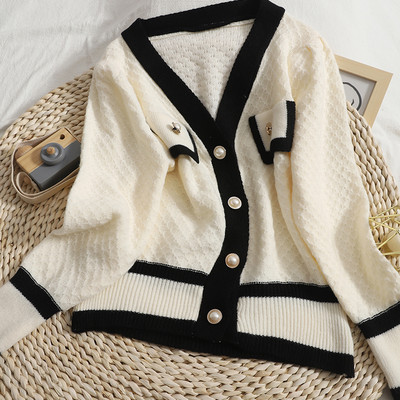 Uue mudeli naiste nööpide ja spitsikaelusega kardigan