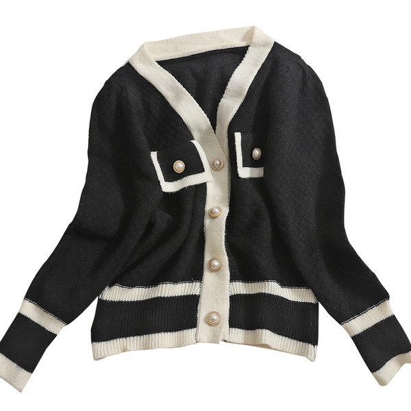 Uue mudeli naiste nööpide ja spitsikaelusega kardigan