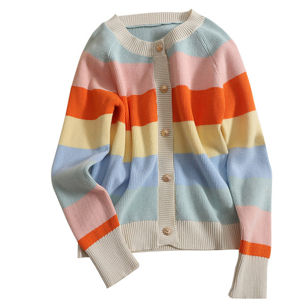 Uus mudel igapäevasest naiste triibulisest ümara kaelusega vestist