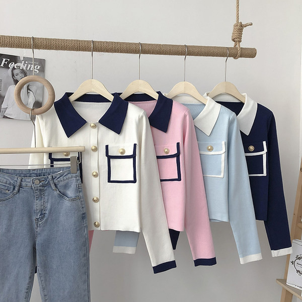 Naiste kardigan kuldsete nööpide ja klassikalise kraega