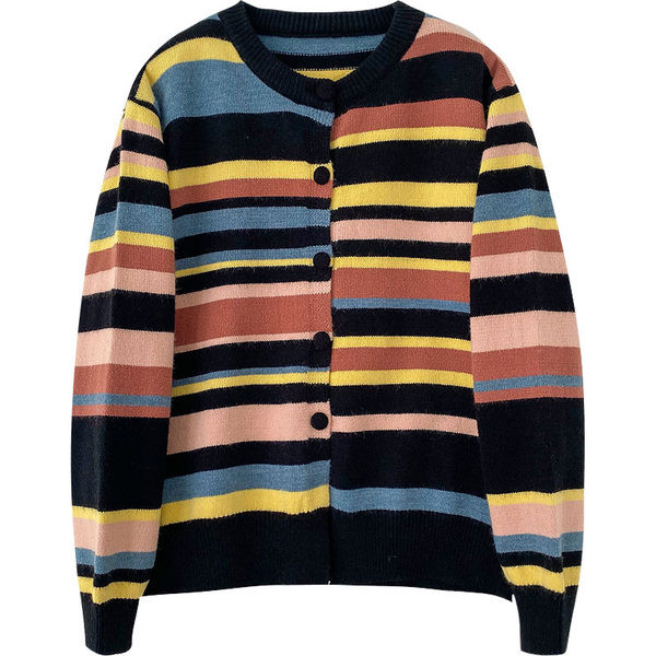 Πολύχρωμη ριγέ ζακέτα με μακριά μανίκια και κουμπιά