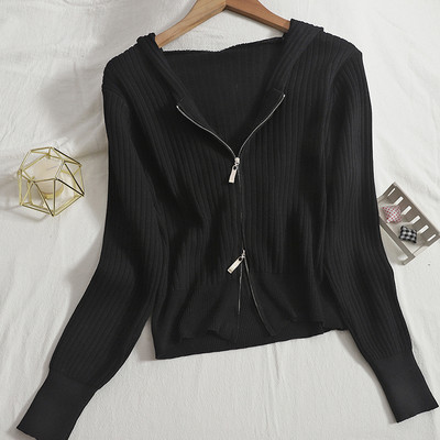 Uus mudel naiste ühevärviline kapuutsi ja lukuga vest