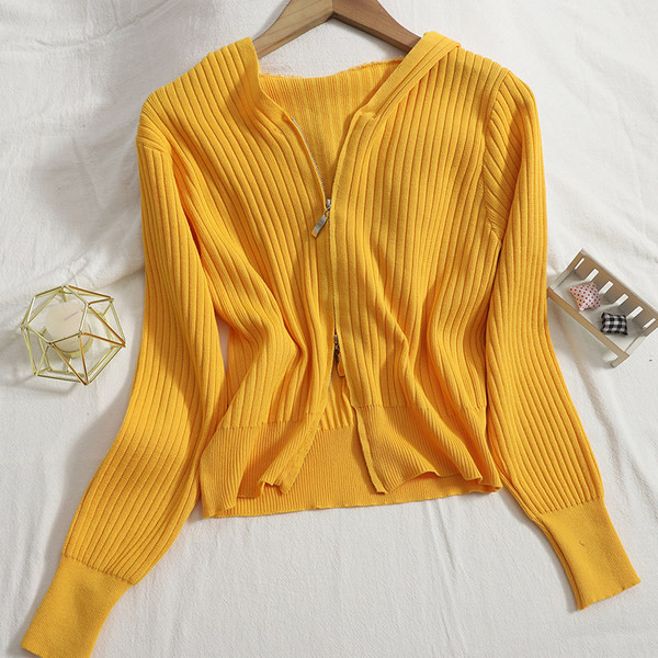 Uus mudel naiste ühevärviline kapuutsi ja lukuga vest