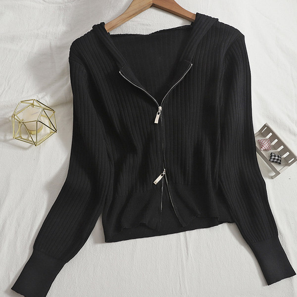 Uus mudel naiste ühevärviline kapuutsi ja lukuga vest