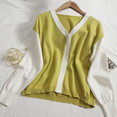 Naiste vabaaja vest nööpide ja spitsikaelusega - kolme värvi