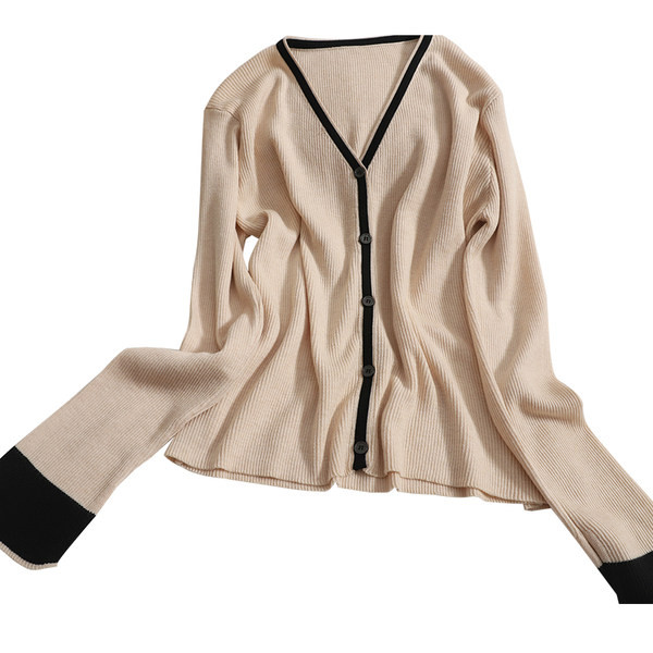 Naiste vabaaja ühevärviline vest spitsikaelusega ja pikkade varrukatega