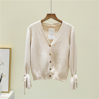 Γυναικεία ζακέτα με κορδόνια με μανίκια και λαιμόκοψη spitz