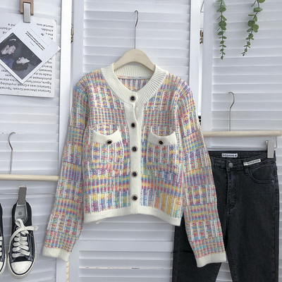 Värviline taskutega naiste kardigan