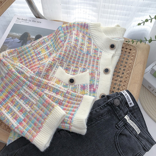 Värviline taskutega naiste kardigan