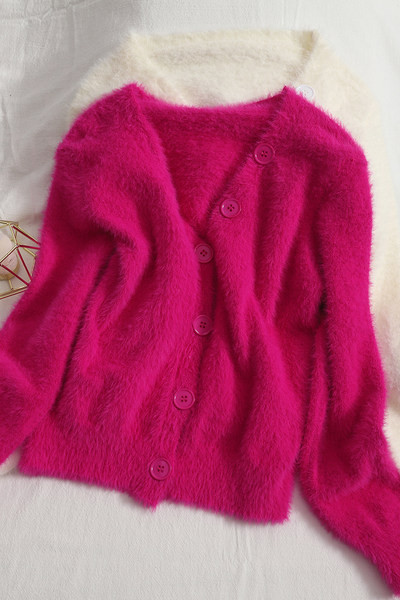 Uue mudeli ühevärviline spits-kaelusega naistevest - valge ja roosa