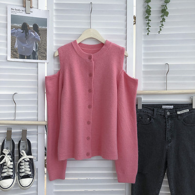 Ühevärviline mudel paljaste õlgadega naiste kootud vest