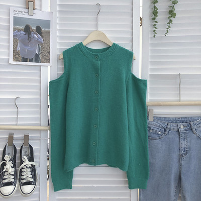 Ühevärviline mudel paljaste õlgadega naiste kootud vest