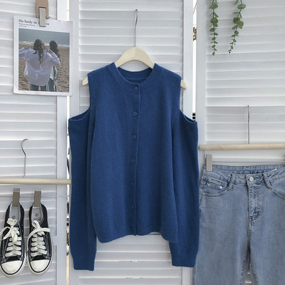 Ühevärviline mudel paljaste õlgadega naiste kootud vest