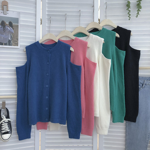 Ühevärviline mudel paljaste õlgadega naiste kootud vest