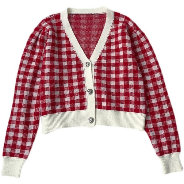 Női kockás kardigán szív alakú gombokkal