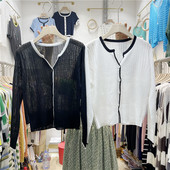 Vékony kötésből készült női kardigán, spitz nyakkivágással