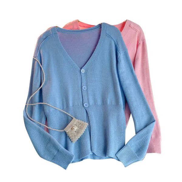 Vékony kötésből és spitz nyakkivágásból készült női kardigán négy színben