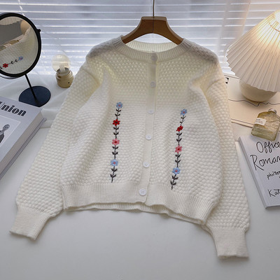 Moodne naiste kardigan tikandi ja ümara kaelusega