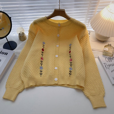 Moodne naiste kardigan tikandi ja ümara kaelusega