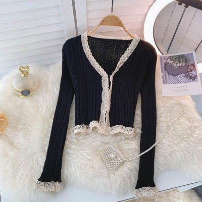 Μοντέρνα γυναικεία ζακέτα  με spitz λαιμόκοψη και μακριά μανίκια