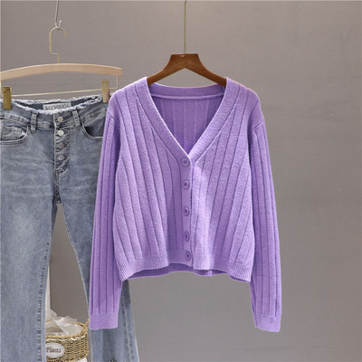 Naiste kootud vest nööpide ja spitsikaelusega - pikkade varrukatega