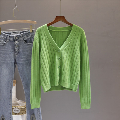 Naiste kootud vest nööpide ja spitsikaelusega - pikkade varrukatega