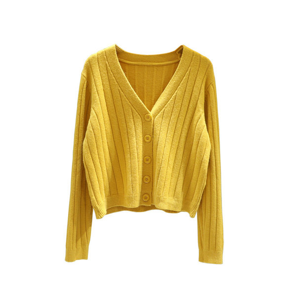 Naiste kootud vest nööpide ja spitsikaelusega - pikkade varrukatega