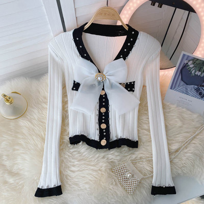 Γυναικεία casual ζακέτα με κορδέλα και λαιμόκοψη spitz