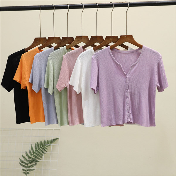 Naiste lühikeste varrukate ja V-kaelusega kardigan