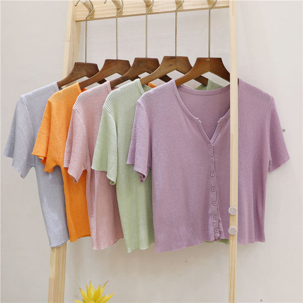 Naiste lühikeste varrukate ja V-kaelusega kardigan