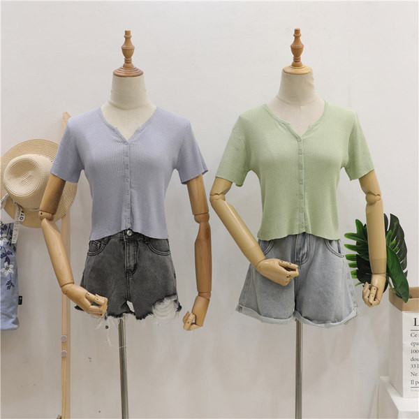 Naiste lühikeste varrukate ja V-kaelusega kardigan